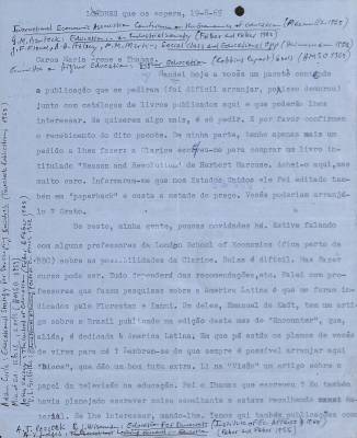 Carta de Vladimir Herzog para Tamás Szmrecsányi, 19 ago. 1965